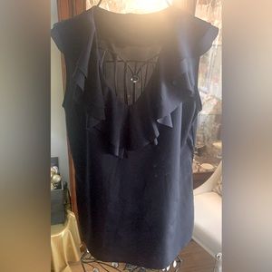 Navy Blue Sleeveless Ruffle Collar and V-Neck Banana Republic Blouse Sz S